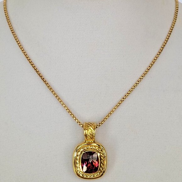 David Yurman Albion 18K Yellow Gold Pink Tourmaline Pendant & Box Chain Necklace - Picture 3 of 15